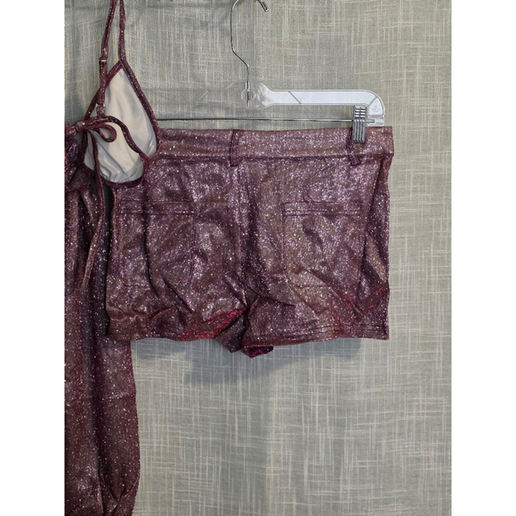 Women's Unbranded 3-Piece Set L Purple pink sparkly Jacket, Top & Shorts - Picture 12 of 12